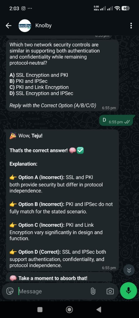 Real Knolby WhatsApp learning screenshot